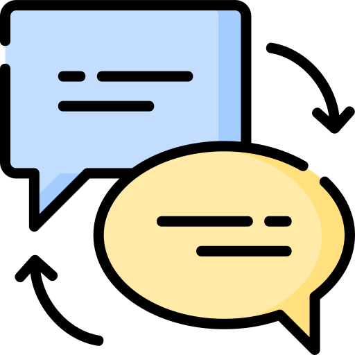 Icône de deux bulles de discussion représentant les étapes et les retours réguliers.